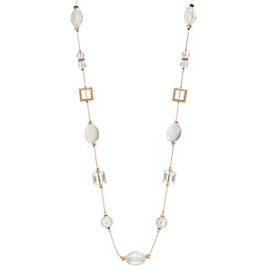 White Beaded Long Station Necklace