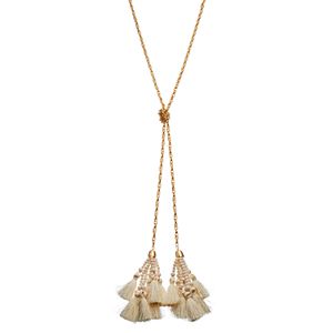 Knotted White Tassel Y Necklace