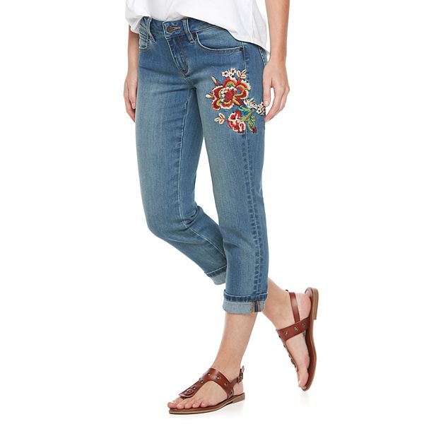 PANOEGSN Mexican Embroidery Print Capri Pants for Women Cotton