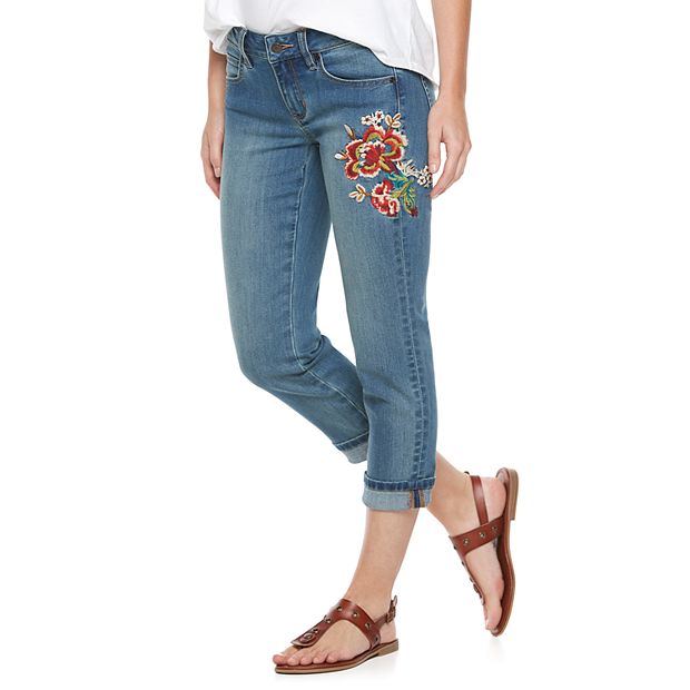 Embroidered capri hot sale jeans