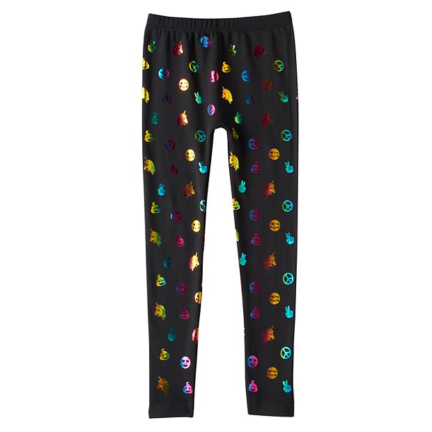 Girls 4-16 Rainbow Foil Icon Pattern Fleece-Lined Seamless Leggings