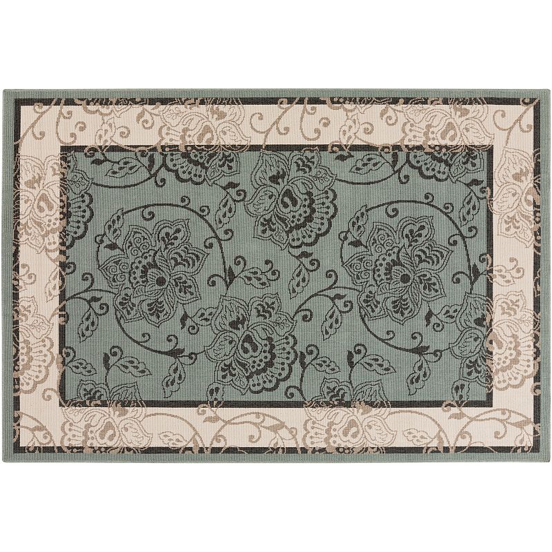 Decor 140 Aoraki Framed Floral Indoor Outdoor Rug, Green, 7Ft Rnd