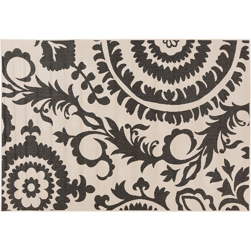 Decor 140 Big Pine Floral Indoor Outdoor Rug, Black, 7Ft Sq