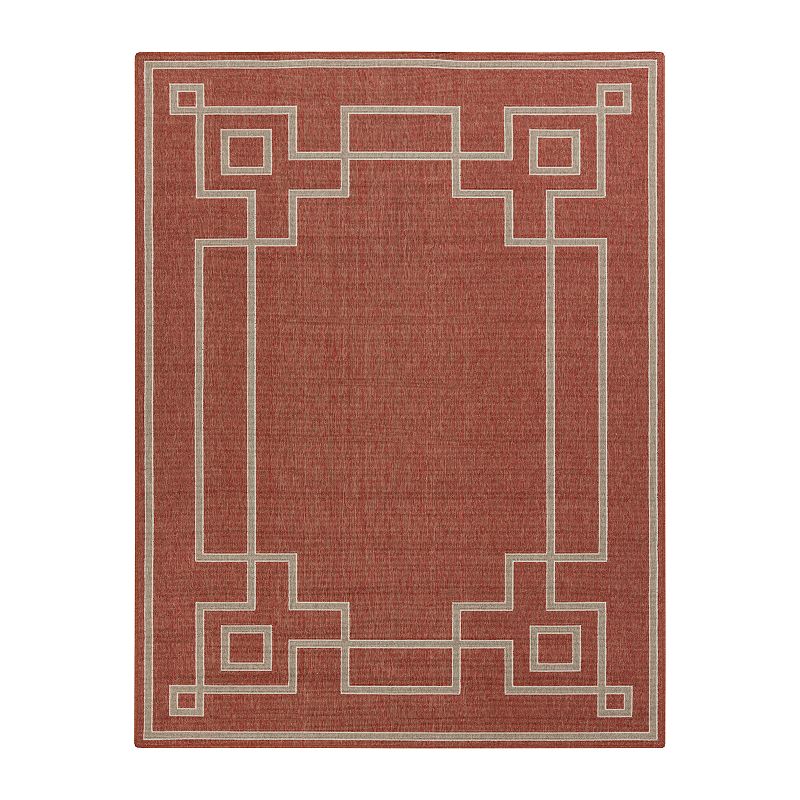 Decor 140 Blanche Framed Geometric Indoor Outdoor Rug, Red, 5X7.5 Ft