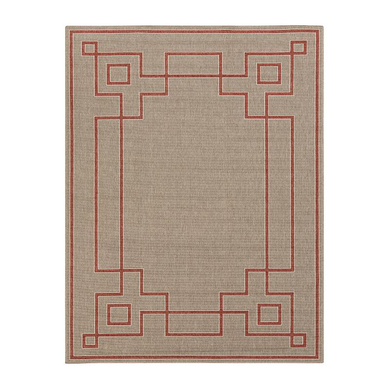 Decor 140 Blanche Framed Geometric Indoor Outdoor Rug, Red, 7.5X11 Ft