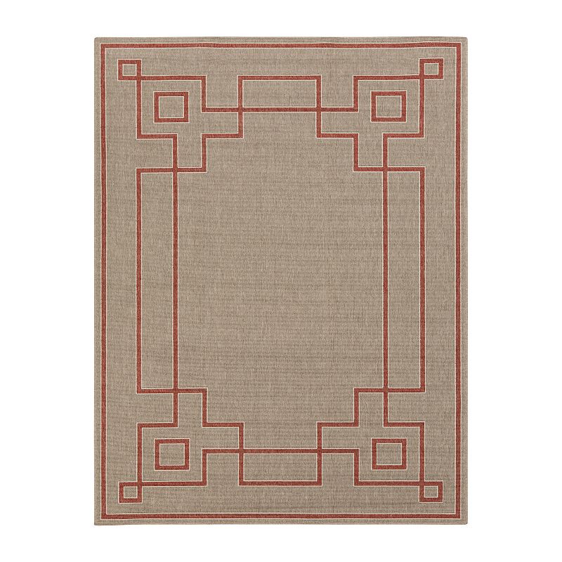 Decor 140 Blanche Framed Geometric Indoor Outdoor Rug, Red, 2X4.5 Ft