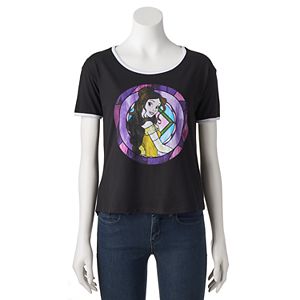 Disney's Beauty and the Beast Juniors' Stained Glass Belle Ringer Graphic Tee