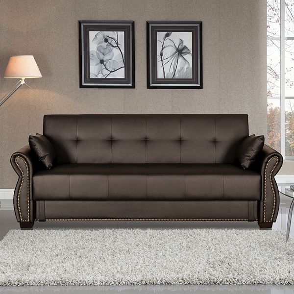 Serta Lucia Dream Faux Leather, Black Leather Convertible Couch