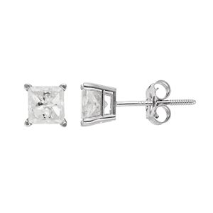 14k White Gold 1 Carat T.W. Diamond Square Stud Earrings