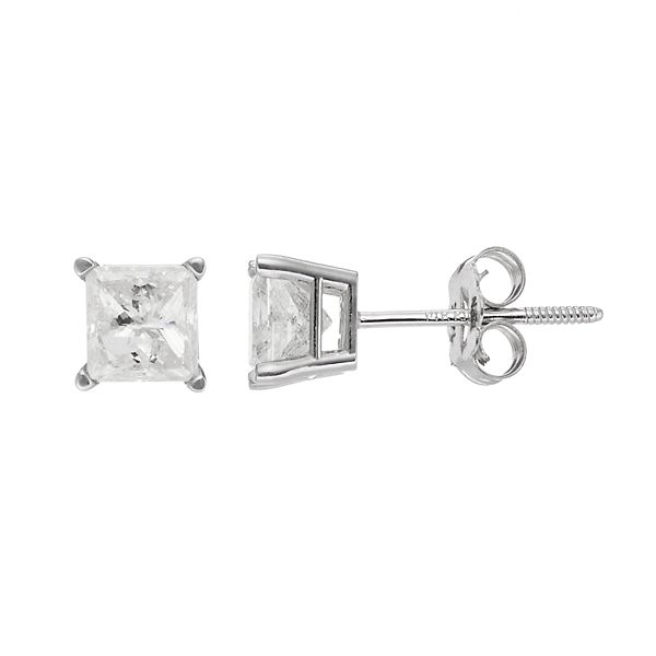 14K Square Cut Diamond Earring