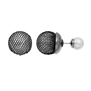 Simply Vera Vera Wang Mesh Simulated Pearl Nickel Free Double Stud Earrings