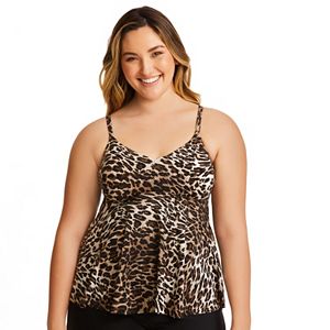 Plus Size Upstream Leopard Print Tankini Top