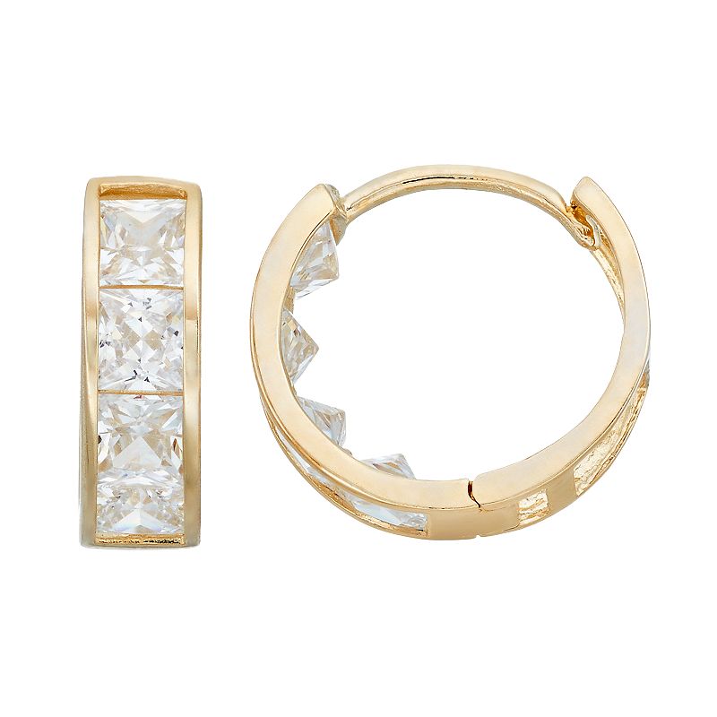 Forever 14K Cubic Zirconia Huggie Hoop Earrings, Womens, White