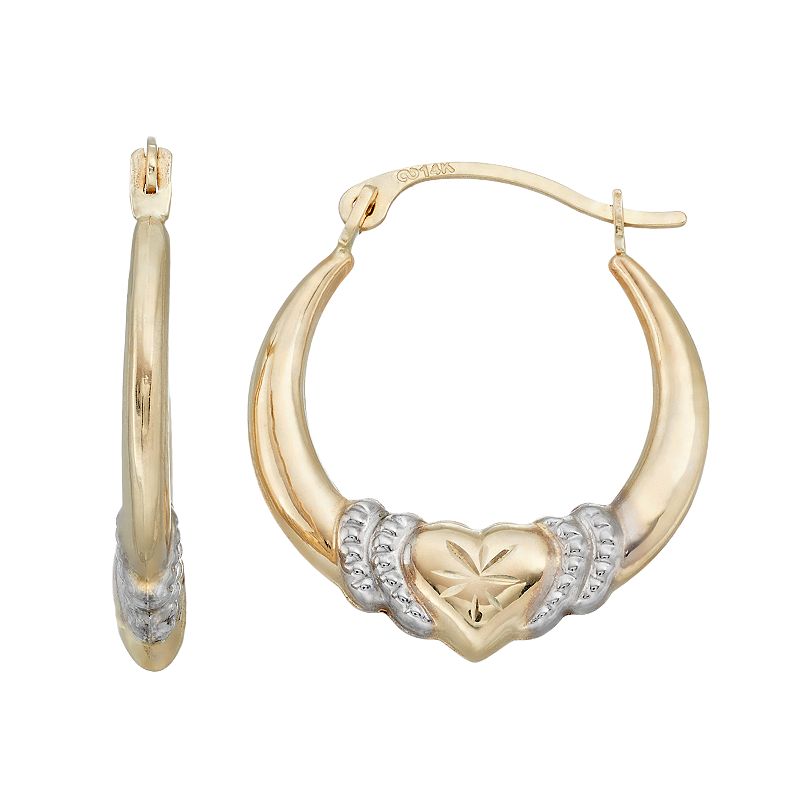Forever 14K Two Tone Heart Hoop Earrings, Womens, Gold