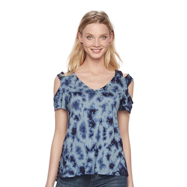 Women's Rock & Republic® Tie-Dye Cold-Shoulder Tee