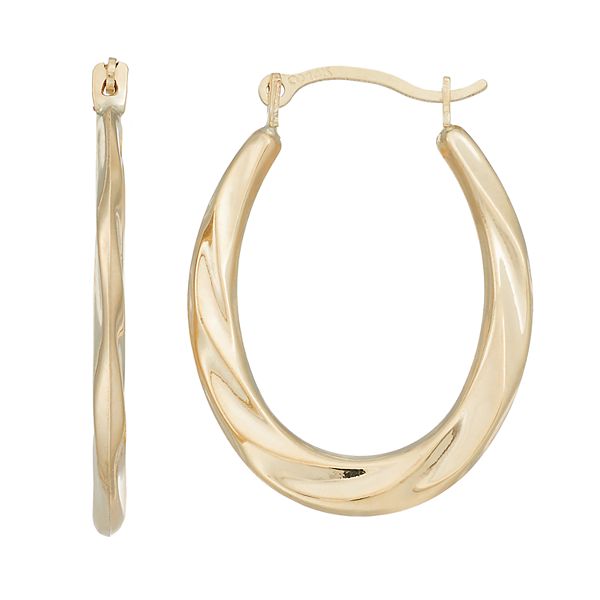 Versil 14K Gold Polished Twisted Oval Hollow Hoop Earrings