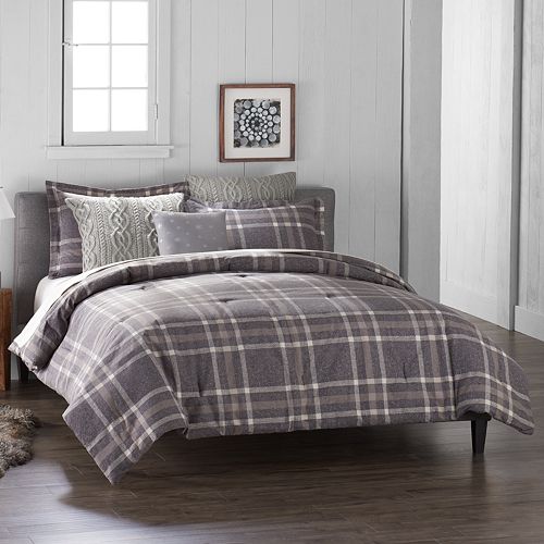 Cuddl Duds 6 Piece Gray Plaid Flannel Comforter Set