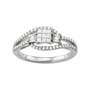Sterling Silver 3/8 Carat T.W. Diamond Square Ring