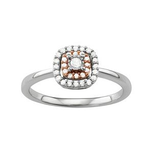 Two Tone Sterling Silver 1/5 Carat T.W. Diamond Double Halo Ring