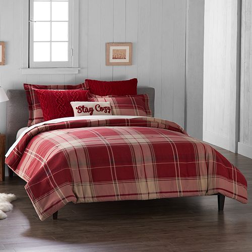 Cuddl Duds 6 Piece Red Plaid Flannel Comforter Set