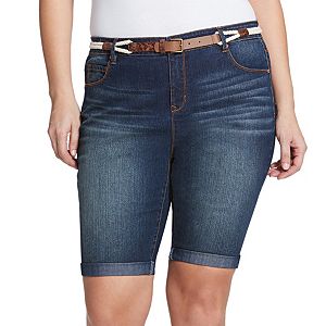Plus Size Gloria Vanderbilt Joslyn Belted Bermuda Jean Shorts