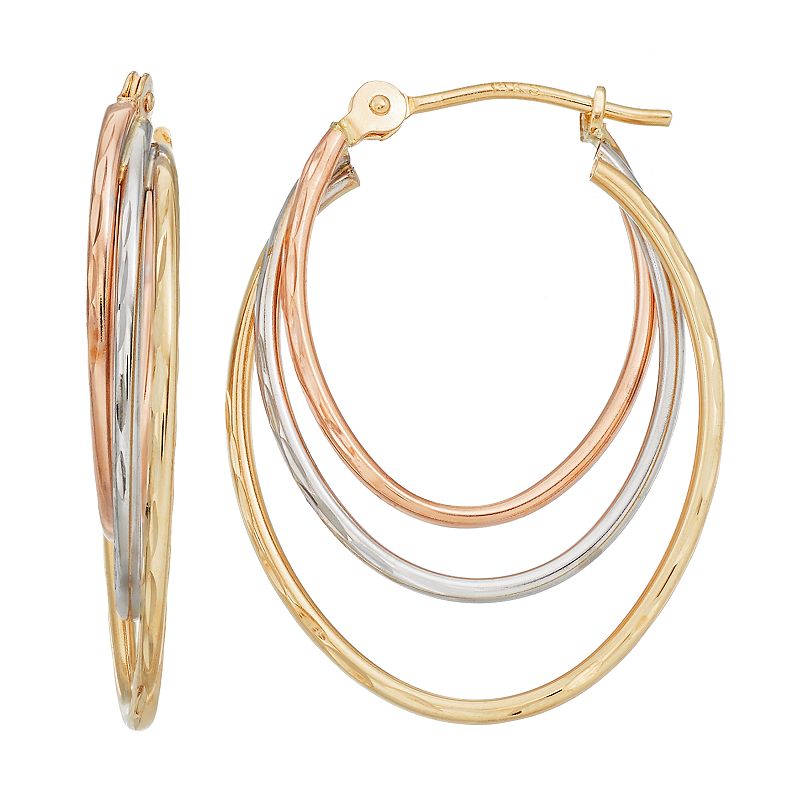 Forever 14K Tri Tone Triple Oval Hoop Earrings, Womens, Gold
