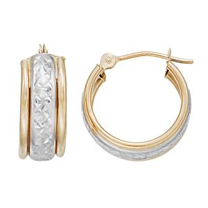 Forever 14K Two Tone Textured Hoop Earrings