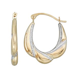 Forever 14K Two Tone Twisted Oval Hoop Earrings