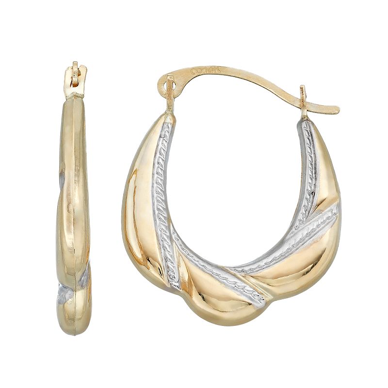 Forever 14K Two Tone Twisted Oval Hoop Earrings, Womens, Gold