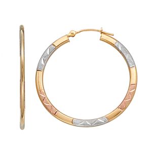 Forever 14K Tri Tone Textured Hoop Earrings