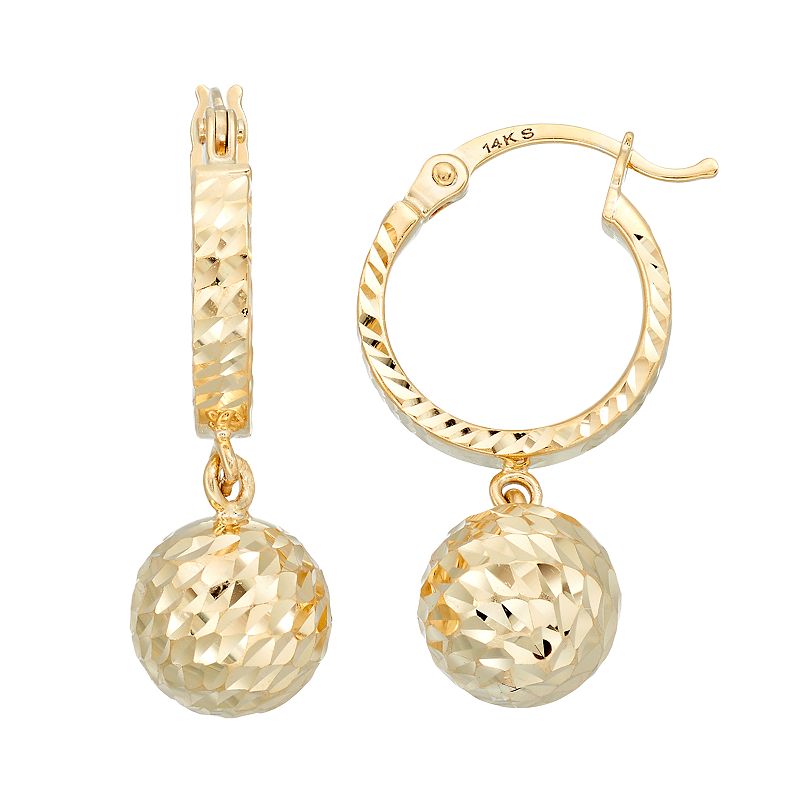 Forever 14K Textured Ball Hoop Earrings, Womens, Gold