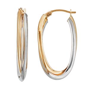 Forever 14K Two Tone Double Oval Hoop Earrings