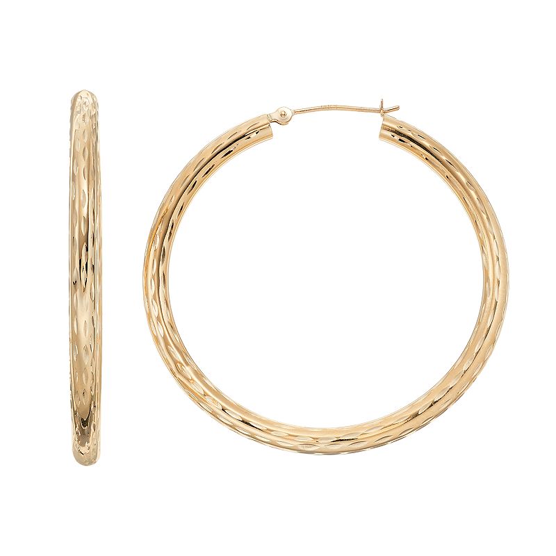 Forever 14K Textured Tube Hoop Earrings, Womens, Gold