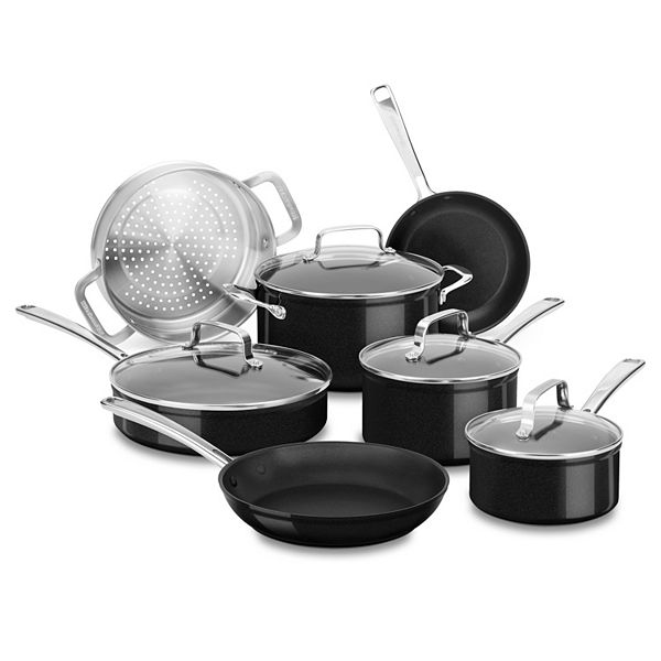 Kitchenaid 10pc Hard Anodized Nonstick Cookware Set Black : Target