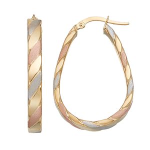 Forever 14K Tri Tone Striped U-Hoop Earrings