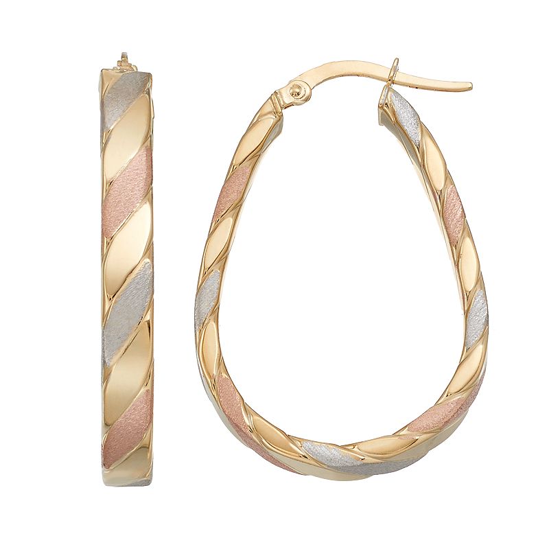Forever 14K Tri Tone Striped U-Hoop Earrings, Womens, Gold