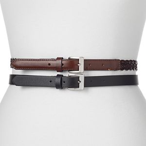 Women's Apt. 9® 2-for-1 Solid & Braided Belt Set