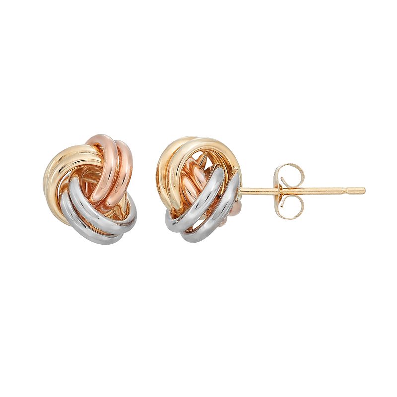 Forever 14K Tri Tone Love Knot Stud Earrings, Womens, Gold