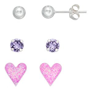 Charming Girl Kids' Crystal, Ball & Heart Stud Earring Set