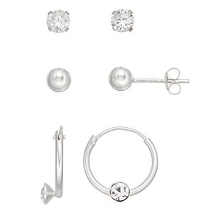 Charming Girl Kids' Crystal Stud & Hoop Earring Set