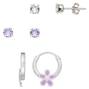 Charming Girl Kids' Crystal Stud & Flower Hoop Earring Set