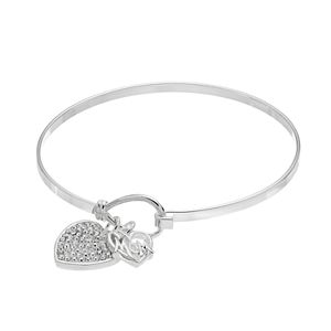 Silver Plated Crystal Mom Heart Charm Bangle Bracelet