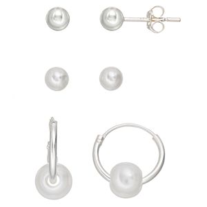 Charming Girl Kids' Simulated Pearl Stud & Hoop Earring Set