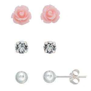 Charming Girl Kids' Crystal, Flower & Ball Stud Earring Set