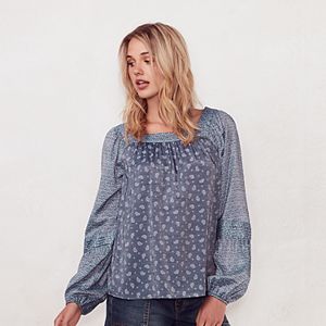 Women's LC Lauren Conrad Print Pintuck Peasant Top