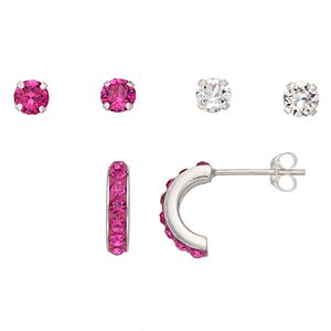 Charming Girl Kids' Crystal Stud & Semi-Hoop Earring Set