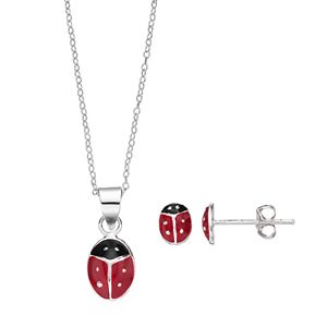 Charming Girl Sterling Silver Kids' Ladybug Pendant & Stud Earring Set