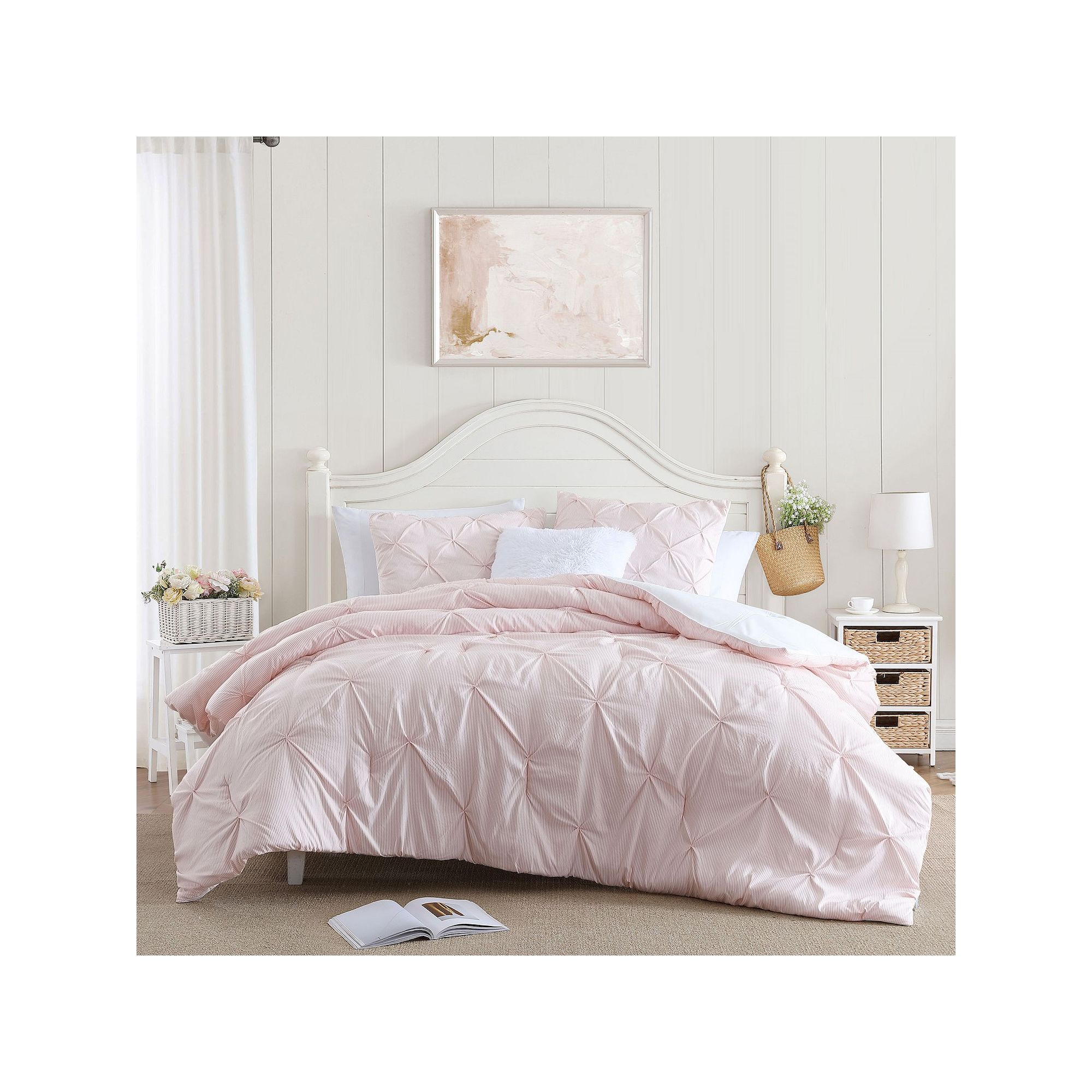 Swift Home Pintuck Comforter Set, Pink Stripe