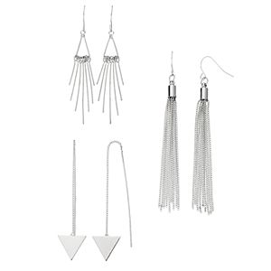 Triangle Threader, Tassel & Stick Drop Earring Set