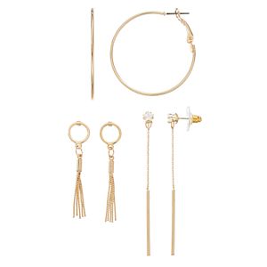 Star Simulated Crystal Stick, Tassel & Hoop Earring Set